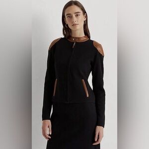 Lauren Ralph Lauren Faux Leather Trim Knit Jacket